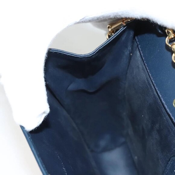 Chloe Chain Shoulder Bag Leather Navy Gold Auth 117976 - Picture 7 of 16